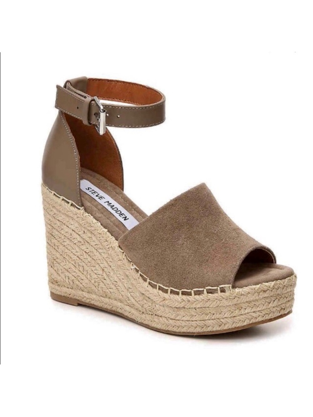 Steve Madden Jaylen Taupe Suede Espadrille Wedge Sandal with Ankle Strap 8.5